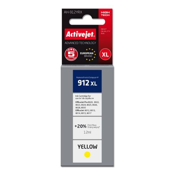 Obrázok pre Activejet AH-912YRX inkoust pro tiskárny HP, Náhradní inkoust HP 912XL 3YL83AE; Premium; 990 stran; žlutý