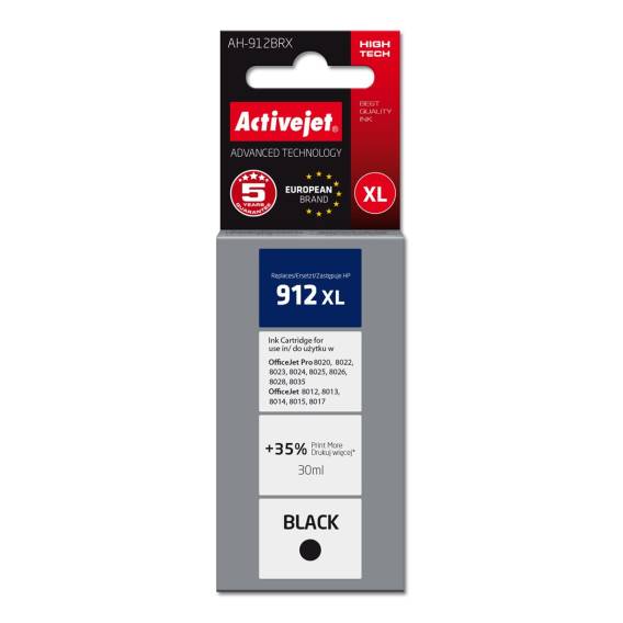 Obrázok pre Activejet AH-912BRX inkoust pro tiskárny HP, Náhradní inkoust HP 912XL 3YL84AE; Premium; 1100 stran; černý