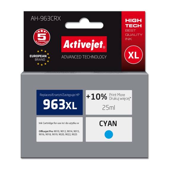 Obrázok pre Activejet AH-963CRX inkoust pro tiskárny HP, Náhradní inkoust HP 963XL 3JA27AE; Premium; 1760 stran; modrý