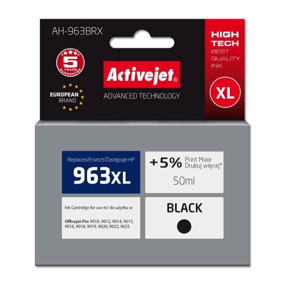 Obrázok pre Activejet AH-963BRX inkoust pro tiskárny HP, Náhradní inkoust HP 963XL 3JA30AE; Premium; 2100 stran; černý