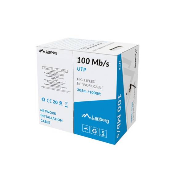 Obrázok pre LANBERG LAN UTP KABEL 100MB/S 305M DRÁT CCA ČERNÝ
