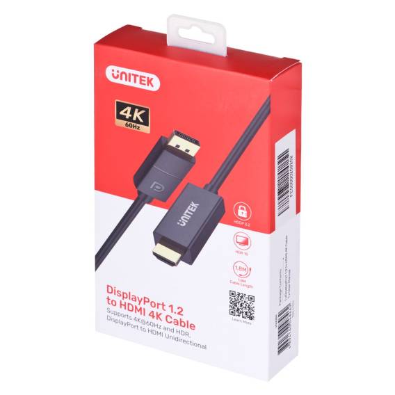 Obrázok pre KABEL UNITEK DisplayPort 1.2, HDMI, 4K@60HZ, 1,8M, V1608A