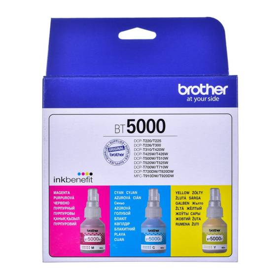 Obrázok pre Brother BT5000CLVAL inkoustová náplň 3 kusů Kompatibilní Azurová, Purpurová, Žlutá