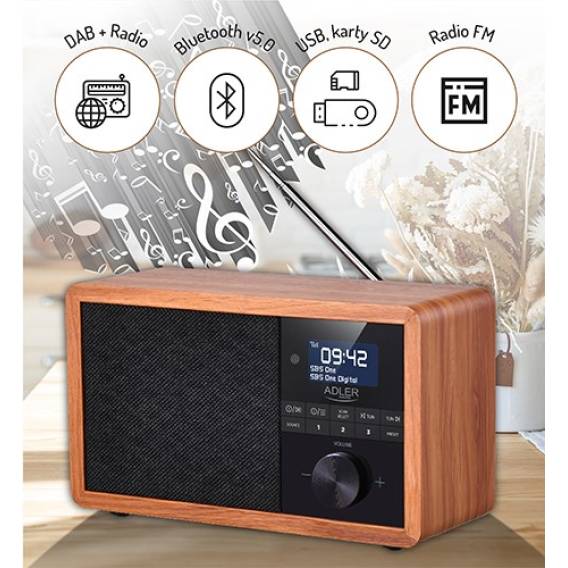 Obrázok pre Adler AD 1184 rádio Cestovní Digitální Černá, Dřevo