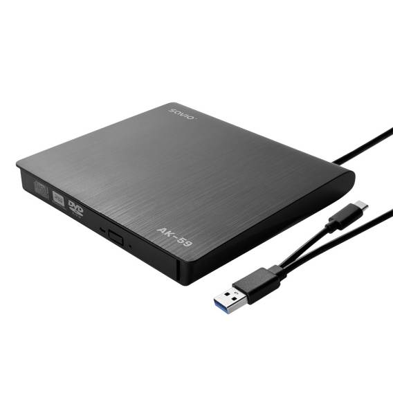 Obrázok pre SAVIO AK-59 Externí tenký CD/DVD rekordér R/RW - USB-C/USB-A, černý