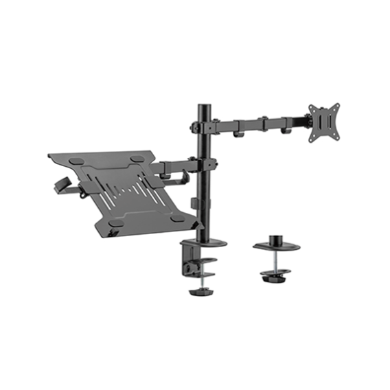 Obrázok pre Gembird MA-DA-03 Nastavitelný držák na stůl s ramenem monitoru a přihrádkou na notebook (otočné, naklápěcí, otočné), 17”-32”, do 9 kg
