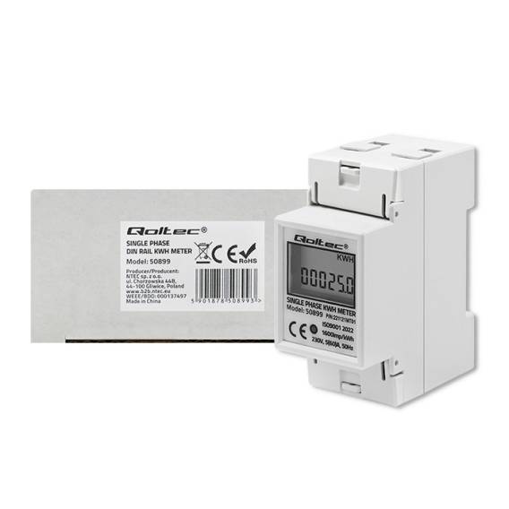 Obrázok pre Qoltec 50899 Jednofázový elektronický měřič spotřeby energie | 230 V | LCD | 2P | DIN lišta
