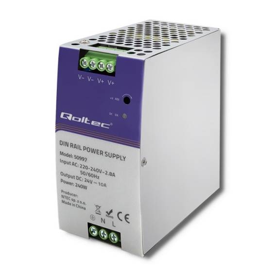 Obrázok pre Qoltec 50997 Napájecí zdroj na DIN lištu | 240W | 24V | 10A