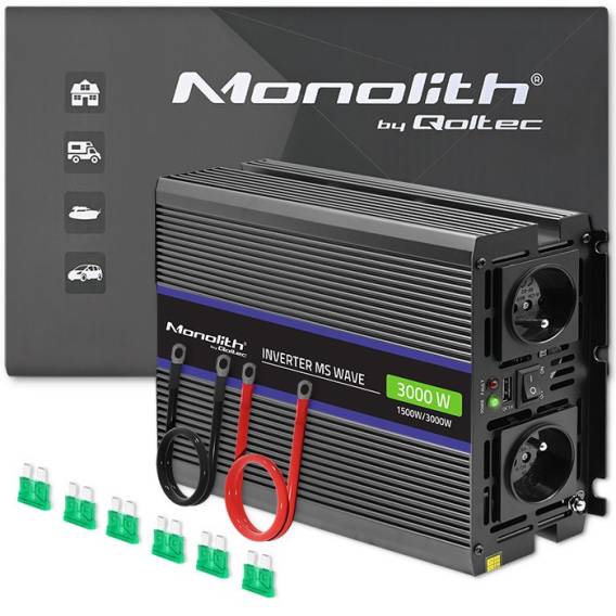 Obrázok pre Qoltec 51927 Monolitní měnič napětí 3000 MS Wave | 12V až 230V | 1500/3000 | USB