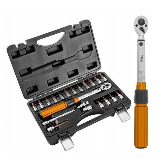 Obrázok pre Neo Tools 1/4" obousměrný momentový klíč, 5-25NM, sada 21 kusů.