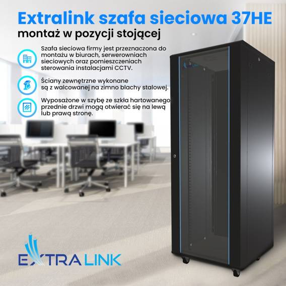 Obrázok pre Extralink Racková skříň 37U 600x1000 Černá stojící