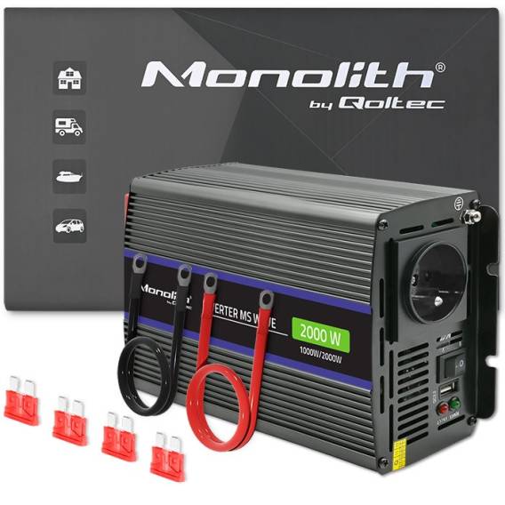 Obrázok pre Qoltec 51926 Monolitní měnič napětí 2000 MS Wave | 12V až 230V | 1000/2000 | USB