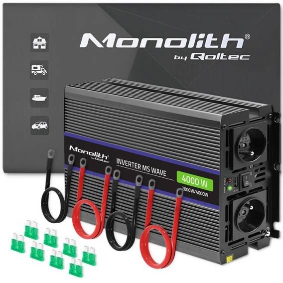 Obrázok pre Qoltec 51928 Monolitní měnič napětí 4000 MS Wave | 12V až 230V | 2000/4000 | USB