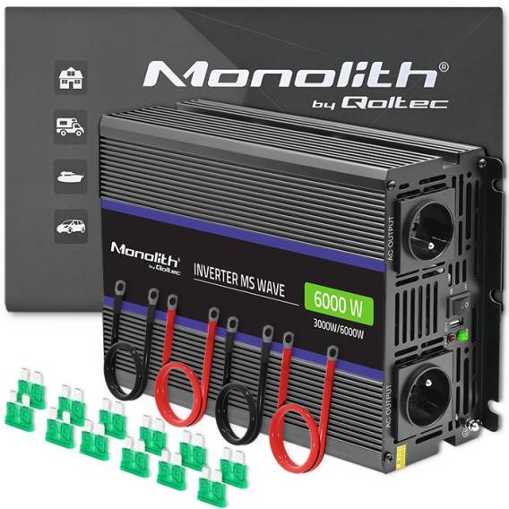 Obrázok pre Qoltec 51929 Monolitní měnič napětí 6000 MS Wave | 12V až 230V | 3000/6000 | USB