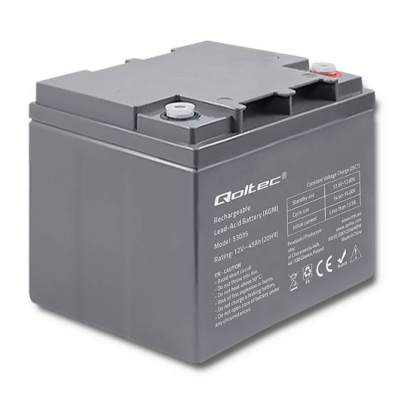 Obrázok pre Qoltec 53035 AGM baterie | 12V | 45 Ah | max. 540 A