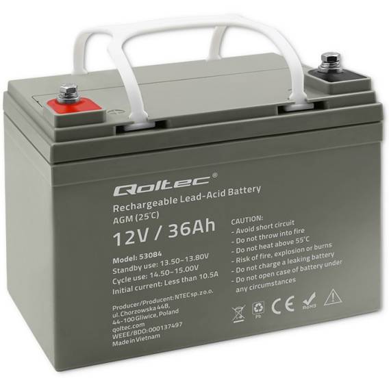 Obrázok pre Qoltec 53084 Baterie AGM | 12V | 36Ah