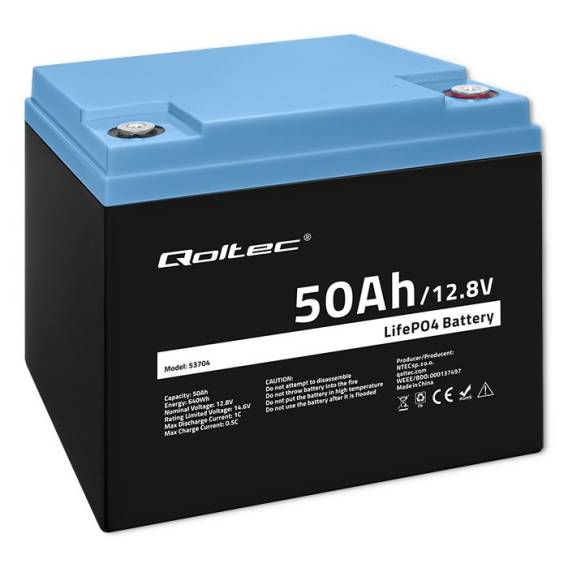 Obrázok pre Qoltec 53704 LiFePO4 lithium-železofosfátová baterie | 12,8V | 50Ah | 640Wh | BMS