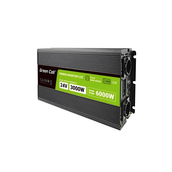 Obrázok pre Green Cell Przetwornica napicia PowerInverter LCD 24 V 3000W/60000W Przetwornica samochodowa z wywietlaczem - czysty sinus zdroj/transformátor Auto Černá