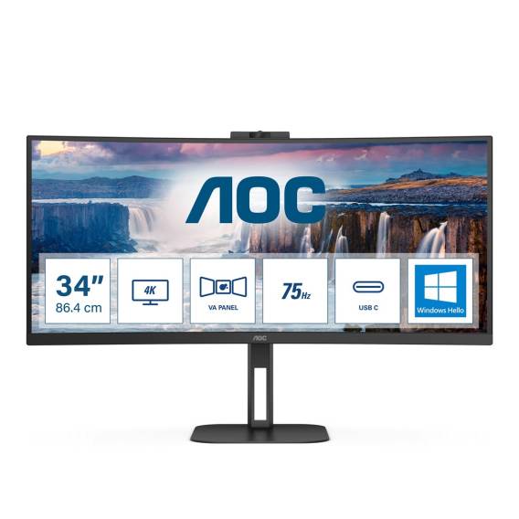 Obrázok pre AOC V5 CU34V5CW počítačový monitor 86,4 cm (34") 3440 x 1440 px Wide Quad HD LED Černá