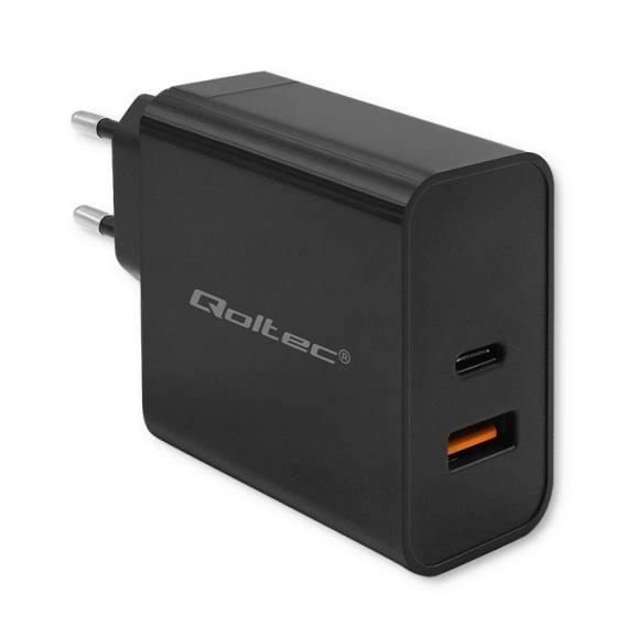 Obrázok pre Qoltec 52381 Super rychlá PD nabíječka | 1xUSB-C | 1xUSB| 90W | 5-20V | 2,4-4,35A | Černá