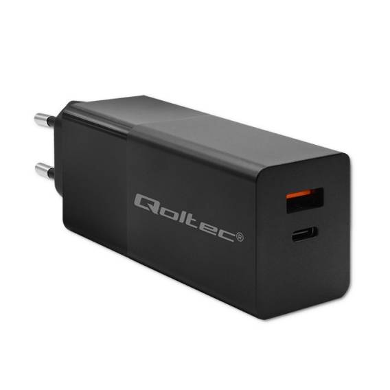 Obrázok pre Qoltec 52382 Nabíječka GaN POWER PRO | 1xUSB typ C | 1xUSB A | 100W | 5-20V | 1,5-5A | PD | Černá