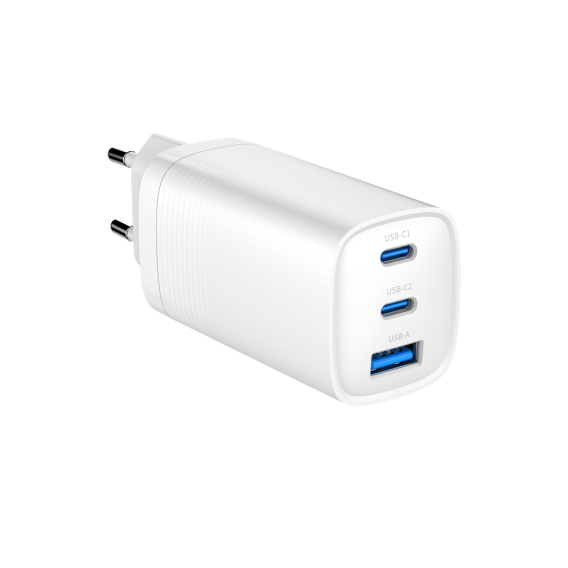 Obrázok pre Gembird TA-UC-PDQC65-01-W 3portová 65W GaN USB PowerDelivery rychlá nabíječka, bílý