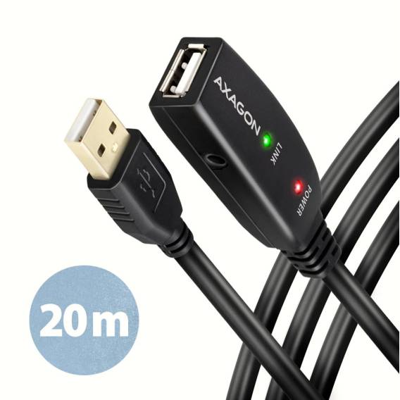 Obrázok pre Axagon ADR-220 USB 2.0 A-M -> A-F active extension/repeater cable 20m - Kabel - Digital/Daten USB kabel USB A 0,48 Gbit/s Černá