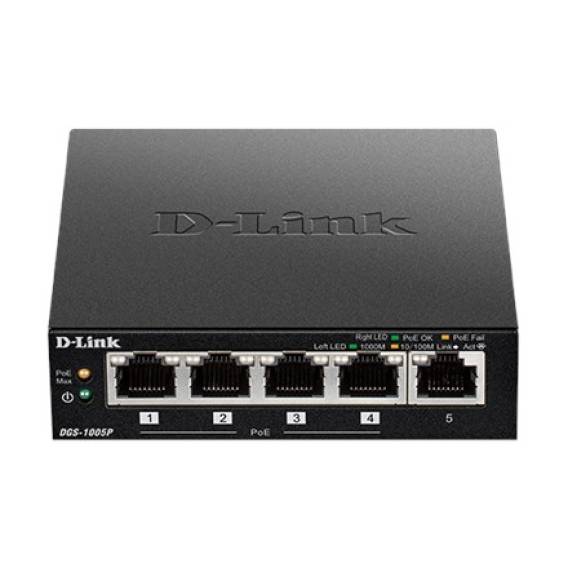 Obrázok pre D-Link DGS-1005P/E síťový přepínač Nespravované Gigabit Ethernet (10/100/1000) Podpora napájení po Ethernetu (PoE) Černá