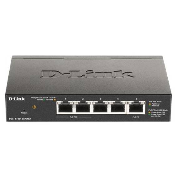 Obrázok pre D-Link DGS-1100-05PDV2 síťový přepínač Řízený Gigabit Ethernet (10/100/1000) Podpora napájení po Ethernetu (PoE) Černá