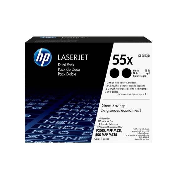 Obrázok pre HP 55X Dvojbalení černé originální tonerové kazety LaserJet s vysokou výtěžností