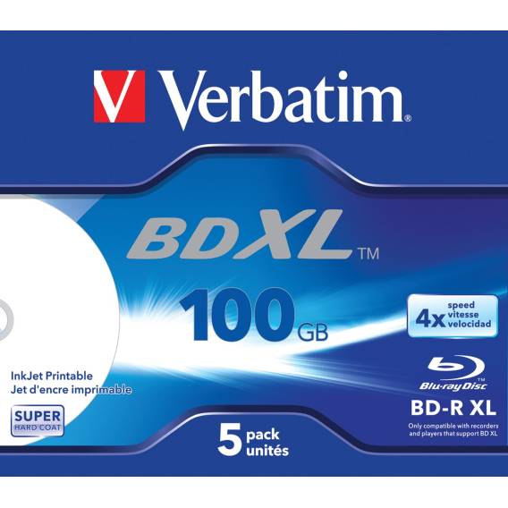Obrázok pre Verbatim BD-R XL, 100 GB*, 4x, se širokou plochou pro potisk inkoustem, balení po 5 discích (Jewel Case)