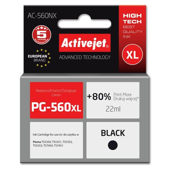 Obrázok pre Activejet AC-560NX Tiskový inkoust pro Canon, náhrada Canon PG-560XL; Supreme; 22 ml; černý