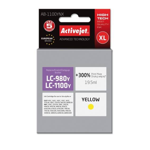 Obrázok pre Activejet AB-1100YNX Ink (náhradní inkoust Brother LC1100Y/980Y; Supreme; 19,5 ml; žlutý)
