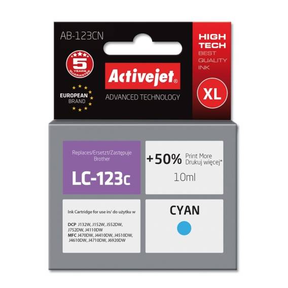 Obrázok pre Activejet Inkoust AB-123CN (náhradní inkoust Brother LC123C/121C; Supreme; 10 ml; modrý)