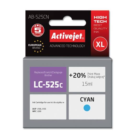Obrázok pre Activejet Inkoust AB-525CN (náhradní inkoust Brother LC525C; Supreme; 15 ml; modrý)