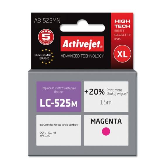 Obrázok pre Activejet Inkoust AB-525MN (náhradní inkoust Brother LC525M; Supreme; 15 ml; červený)