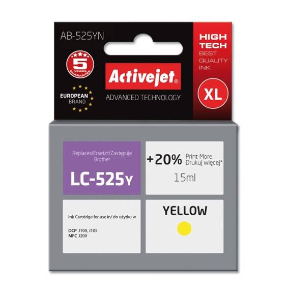 Obrázok pre Activejet Inkoust AB-525YN (náhradní inkoust Brother LC525Y; Supreme; 15 ml; žlutý)