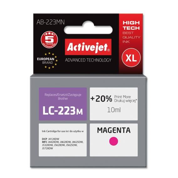 Obrázok pre Activejet Inkoust AB-223MN (náhradní inkoust Brother LC223M; Supreme; 10 ml; červený)