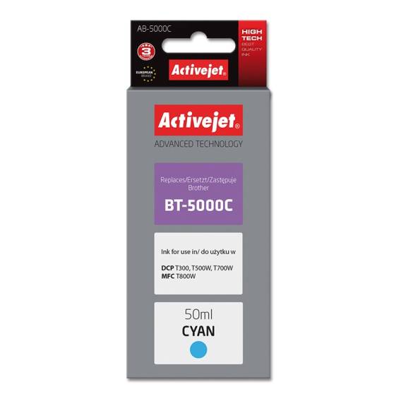 Obrázok pre Activejet AB-5000C inkoust (náhrada za Brother BT-5000C; Supreme; 50 ml; modrý)