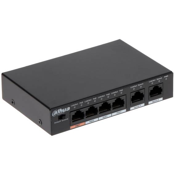 Obrázok pre Dahua Technology PFS3006-4ET-60 Nespravované L2 Fast Ethernet (10/100) Podpora napájení po Ethernetu (PoE) Černá