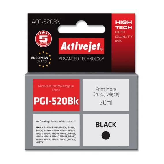 Obrázok pre Activejet Inkoust ACC-520BN (náhrada za Canon PGI-520BK; Supreme; 20 ml; černý)