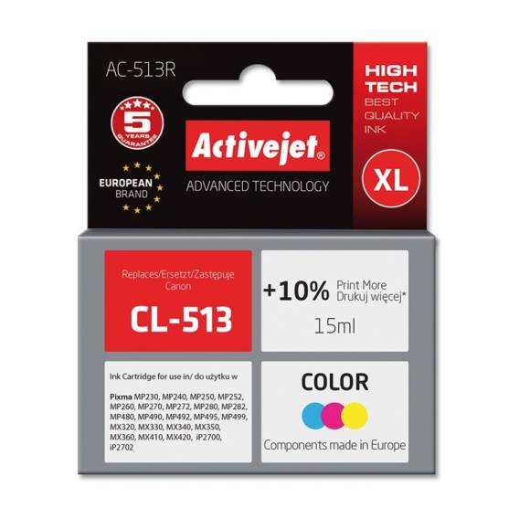 Obrázok pre Activejet Inkoust AC-513R (náhrada za Canon CL-513; Premium; 15 ml; barevný)