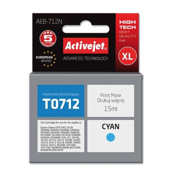 Obrázok pre Activejet Inkoust AEB-712N (náhradní inkoust Epson T0712, T0892, T1002; Supreme; 15 ml; modrý)