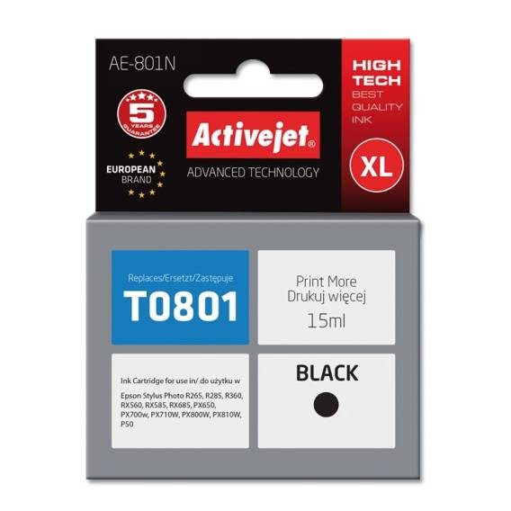 Obrázok pre Activejet Inkoust AE-801N (náhrada za Epson T0801; Supreme; 15 ml; černý)
