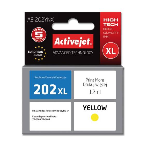 Obrázok pre Activejet Inkoust AE-202YNX (náhradní inkoust Epson 202XL H44010; Supreme; 12 ml; žlutý)