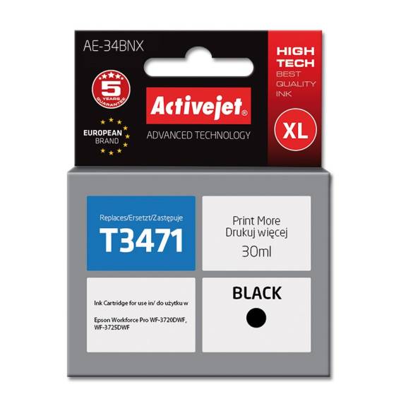 Obrázok pre Activejet Inkoust AE-34BNX (náhradní inkoust Epson 34XL T3471; Supreme; 30 ml; černý)