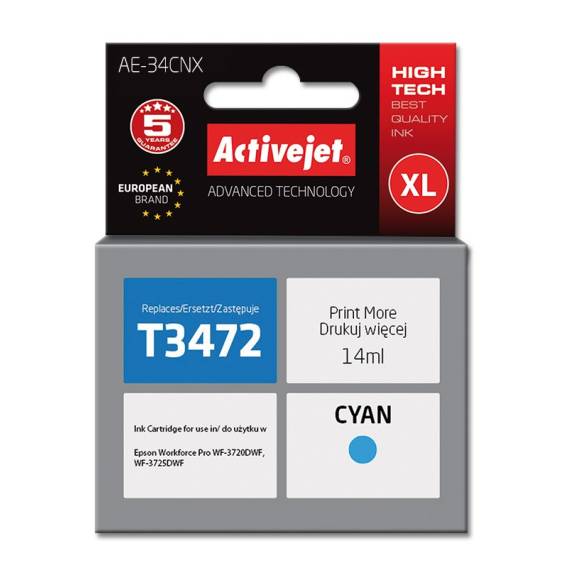 Obrázok pre Activejet Inkoust AE-34CNX (náhradní inkoust Epson 34XL T3472; Supreme; 14 ml; modrý)