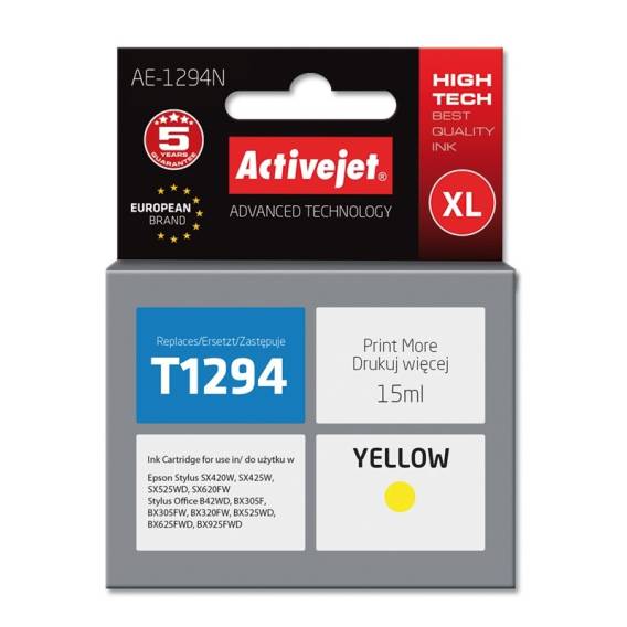 Obrázok pre Activejet Inkoust AE-1294N (náhradní inkoust Epson T1294; Supreme; 15 ml; žlutý)