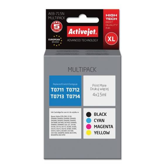 Obrázok pre Activejet AEB-715N Inkoust (náhrada za Epson T0715; Supreme; 4 x 15 ml; černý, červený, modrý, žlutý)
