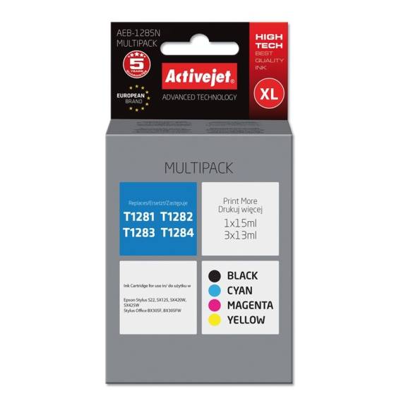 Obrázok pre Activejet AEB-1285N (náhradní inkoust Epson T1281, T1282, T1283, T1284; Supreme; 1 x 15 ml, 3 x 13 ml; černý, červený, modrý, žlutý)